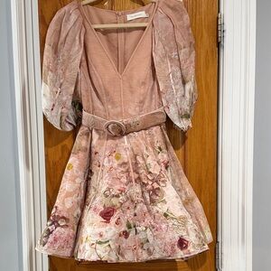 Zimmermann Pink Floral Dress with Puff Sleeves